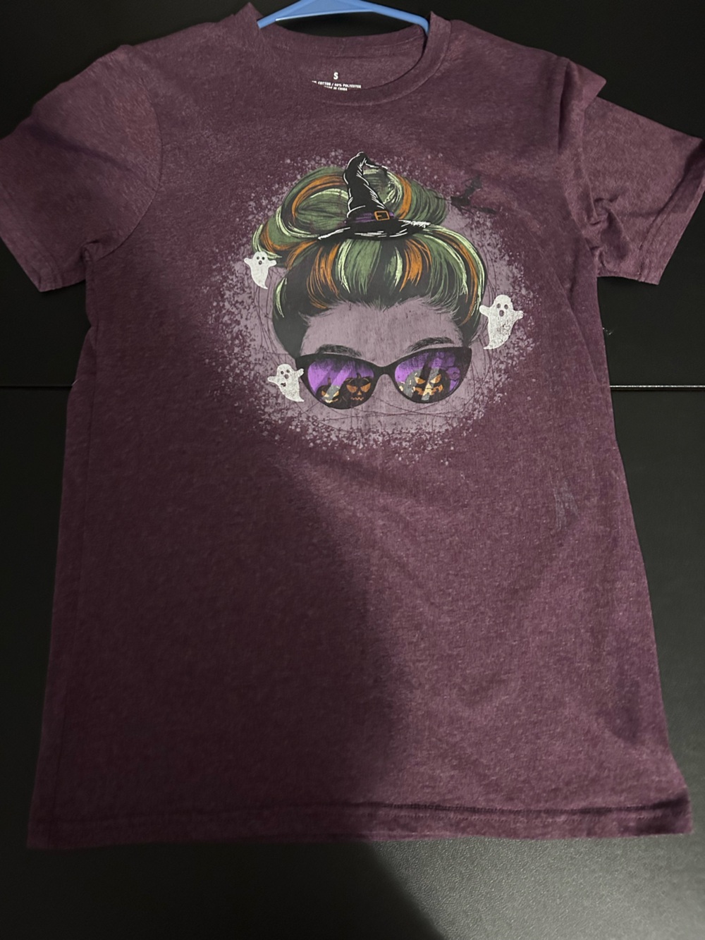 Purple Graphic Tee with Sunglasses Skull Design